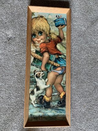 Vintage Michel T Big Eyes Picture Girl With A Dog