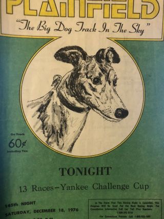 1976 Plainfield Greyhound Program With The Yankee Challenge Cup Vs Seabrook