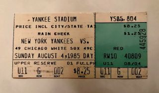 Tom Seaver 300th Win Ticket Stub 8/4/85 White Sox Vs.  Yankees At Yankee Stadium