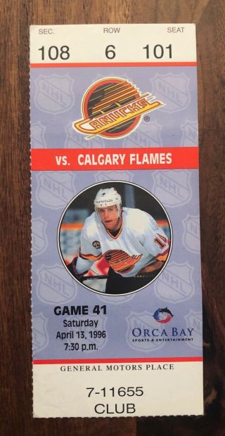 Nhl Flames Vs Vancouver Canucks Ticket Stub - April 13,  1996 - Naslund 