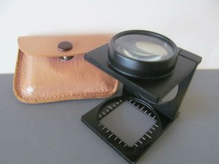 Vintage Compact Folding Magnifying Glass Jewelers Loupe Made In Japan In Case