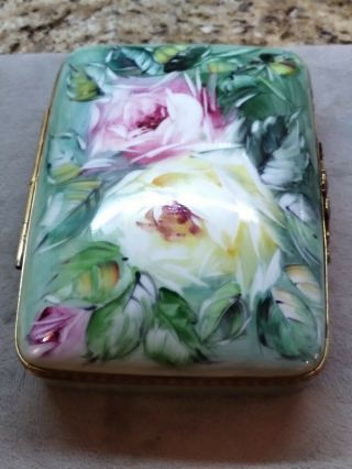Vintage Limoges France Peint Main Kaffy Large Floral Trinket Vanity Box