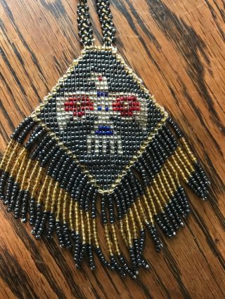 Vintage Native American Thunderbird Necklace Seed Bead Medallion Fringe Indian