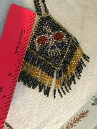 Vintage Native American Thunderbird Necklace Seed Bead Medallion Fringe Indian 3