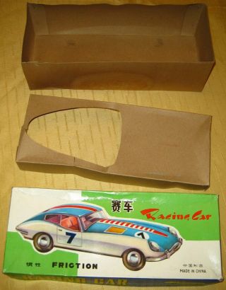 MF - 211 Friction Racing Car,  China vintage tin toy,  Jaguar E - type model and bonus 3