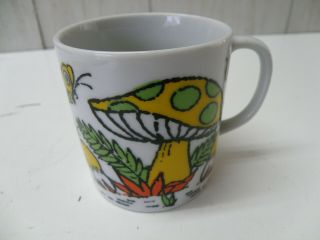 Vintage Ceramic Coffee Cup With Mushrooms Made In Japan
