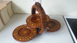 Lovely Vintage Inlaid Folding Three Plate Wooden Cake Stand