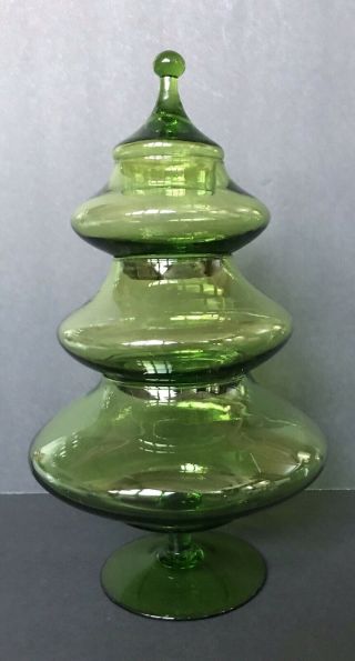Vintage Empoli Glass Green 4 Piece Stacking Christmas Tree Candy Dish