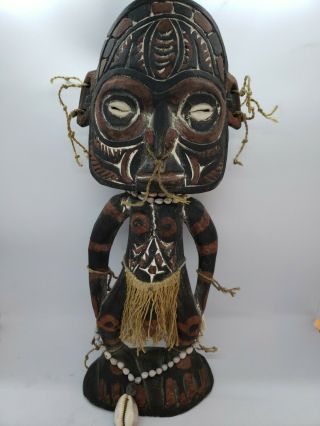 Vintage Carved Wood & Painted Statue Papua Guinea 14.  5 " Tall