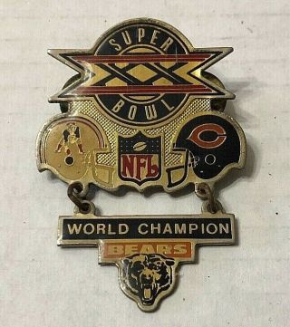 Vintage 1986 Superbowl Xx Chicago Bears Nfl Champions Pin Peter David Inc