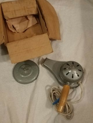 Vintage 50s Gray Metal Mid Century Chic Stand Hair Dryer Model 595 W Box