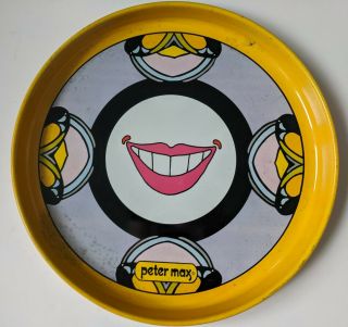 Vintage Peter Max Psychedelic Smile Metal Serving Tray 1960’s Art W/ Label