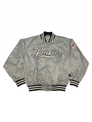 Vtg 90s Starter York Yankees Grey Jacket Size Xl Vintage Mlb Windbreaker
