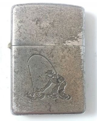Vintage 1953 - 1955 Zippo Lighter With Fisherman Engraving