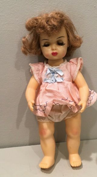 Vintage Tiny Terri Lee Doll Redhead Color Long Eyelashes Pink Dress Panties