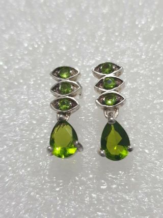 Gorgeous Sparkling Vintage Peridot Stone Stud Earrings 925 Solid Silver