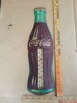 Vintage Coca Cola Advertising Thermometer Robertson Coke Bottle Sign Made In Usa