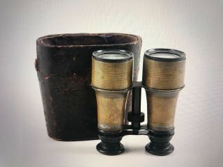 Chevalier Opticen Brass Binoculars,  Circa Late 19th Century With Case.