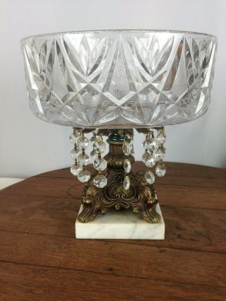 Vintage Lead Crystal Pedestal Bowl/compote W Brass & Marble Base S - 3