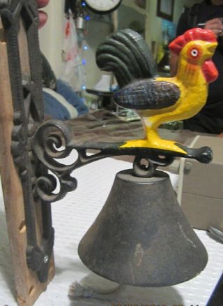 Vintage Cast Iron Chicken Door Bell Ringer,  Wall Attachment