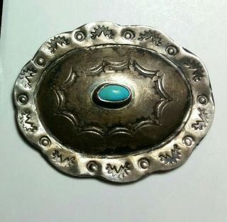 Vintage Large Early Sterling Silver Turquoise Navajo Indian Belt Concho
