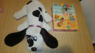 Vntg - 18” 1985 Tonka Pound Puppies White Dog Gray W/ Brown Ears & Spots W/ Puzzle