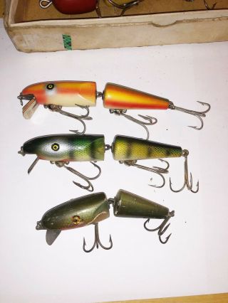 Three Vintage Pflueger Palomine Lures Jointed Two Exc Shape