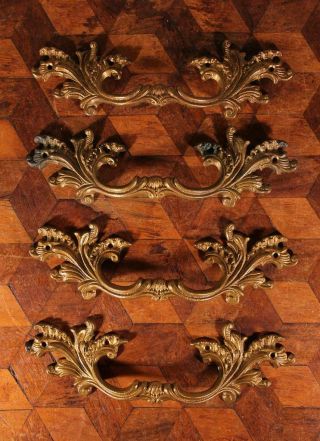 4x Vintage French Rococo Style Drawer Pull Handles Ormalu Solid Brass Large 17cm