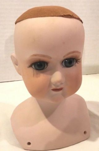 Vintage German Porcelain Doll Head 13 Brunette Wig Arms Glass Blue Eyes