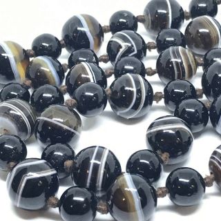 Antique Victorian Large Banded Agate Bead Necklace