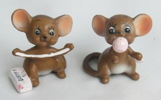 Vintage Josef Originals Mouse Mice Playing With Bubble Gum Figurine Pair - Cute
