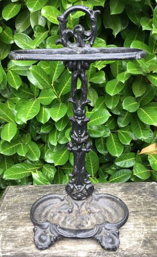 Old Vintage Victorian Style Cast Iron Umbrella Walking Stick Stand Painted Black