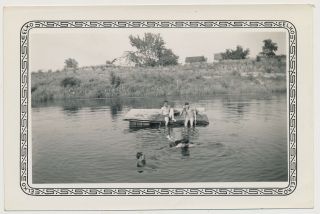 Country Boys Diving In Swimming Hole Vtg Swimsuit Men 30s Snapshot Photo Gay Int