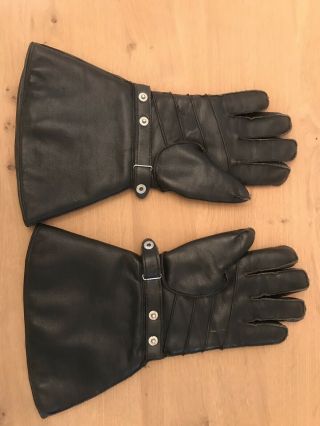 Early Motorbike Vintage Black Leather Gloves Medium Selrigj Wool Lining 2