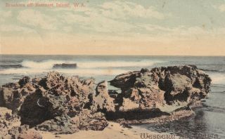 Vintage Postcard Breakers Off Rottnest Island Western Australia 1900s