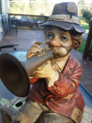 Vintage Waco Melody In Motion Willie Hobo Clown Playing Trumpet Music Box