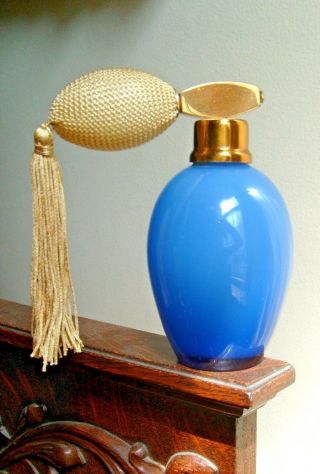 Vintage Blue Cased Art Glass Perfume Bottle W/new Atomizer 5 - 1/4 "
