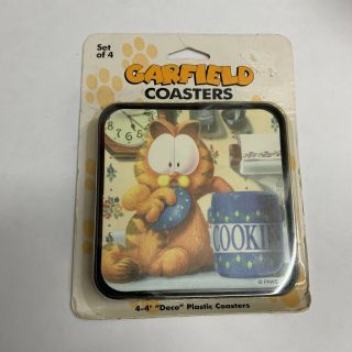 Vintage Garfield The Cat Coasters Rare Set Of 4 - Fun Paws Made In Usa