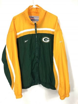 Vtg Reebok Pro Line Green Bay Packers Mens Xl Full Zip Windbreaker Jacket