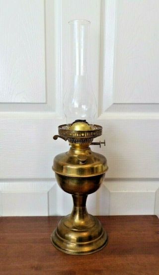 A Vintage Brass Oil Lamp Twin Burner & Snuffer Order Veritas