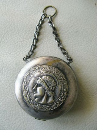 Antique Victorian Art Nouveau Mizpah Roman Coin Silver T Chatelaine Compact