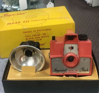 Vintage 1960s Imperial Mark Xii Camera W/ Flash / Red W/ Box