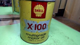Vintage - - Shell - - X - 100 - - Motor Oil - Metal 1 Gallon Can - Garage - Man Cave -