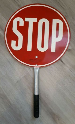 Vintage Metal Tin Stop Go Traffic Sign Hand Held 2