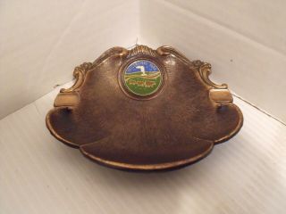 Vintage Yellowstone National Park Copper? Clamshell Ornate Ashtray Old Faithful