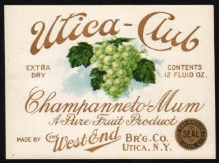 Vintage Soda Pop Bottle Label Utica Club Champanneto Mum West End Brewing Co Ny