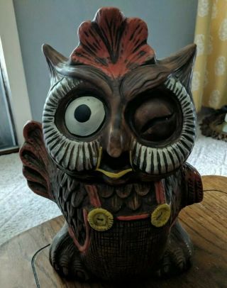 Vintage California 865 Winking Owl Cookie Jar Hand Painted Mid Century