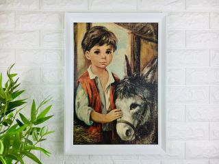 Mid Century Boy And Donkey Print By Dallas Simpson,  Tretchikoff,  Kitsch,  Vintage