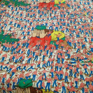 Vintage 1990 " Wheres Waldo” Twin Size Flat Bed Sheet - Bright Colors