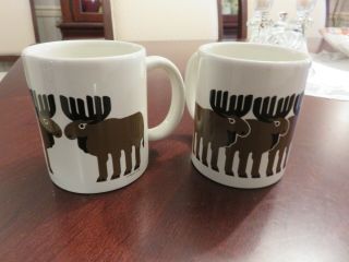 2 Vintage Taylor And Ng Brown Moose Herd Coffee Mugs Minimals San Francisco Usa
